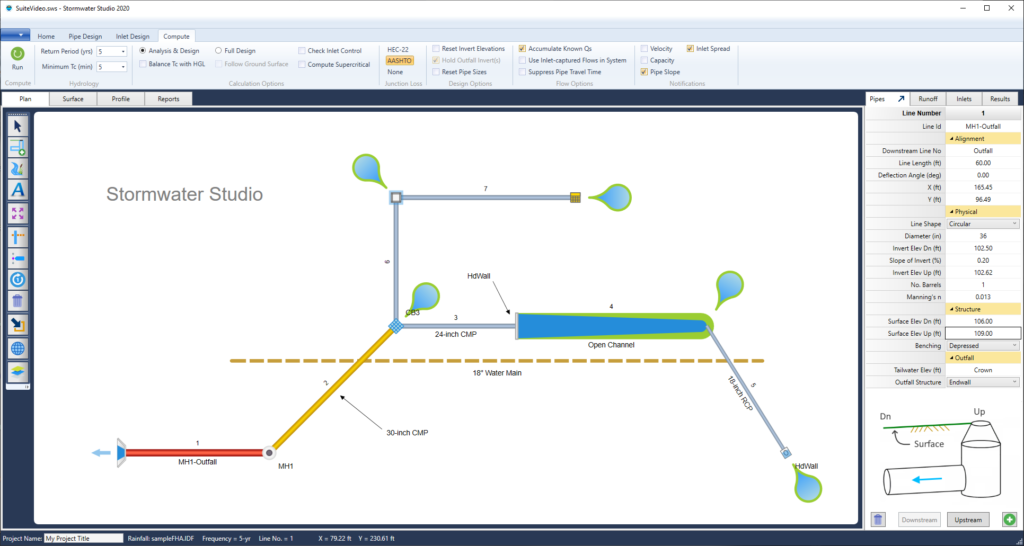 Storm sewer design software